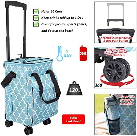 dbest Products Ultra Compact Cooler Smart Cart 360 Insulated Collapsible Rolling Tailgate BBQ Beach, Moroccan Tile