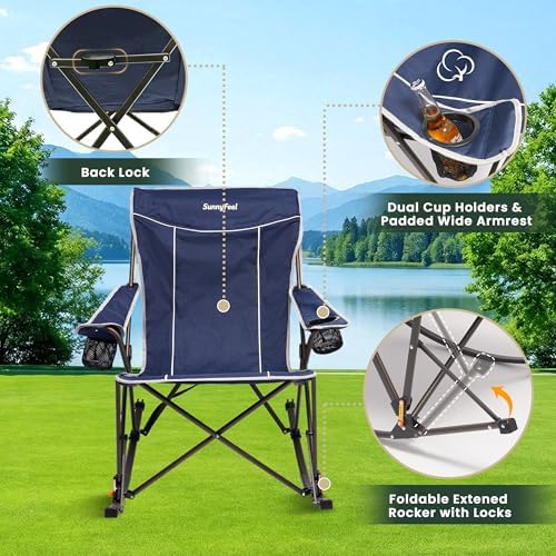 SUNNYFEEL Oversized Folding Rocking Camping Chair with Buckle Design 500lbs