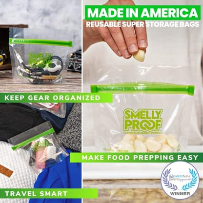 Smelly Proof 10 x Reusable Food Storage Bags, Reusable Freezer Bags, Reusable Snack Bags, Stand-Up Expandable “Stand & Fill”, Clear 3-Mil 6” x 4”, US Made, BPA FREE, NO PEVA, 10-pk