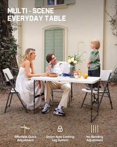FanttikOutdoor Folding Table 4 Foot Quick Adjust Portable Plastic 4 Heights