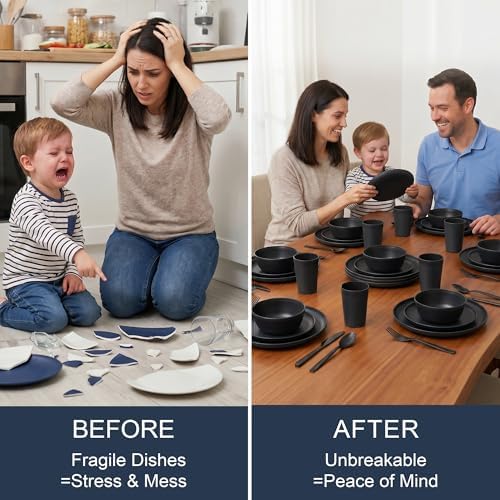 42 Piece Dinnerware Set for 6, Unbreakable Plates and Bowls Sets
