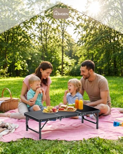 HOMGEN Stable Tri-Foldable Camping Small Table-Up to 66lbs Capacity