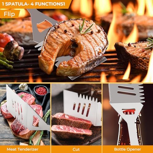 Grill Utensils Set,15 Pcs Stainless Steel BBQ Accessories Set, Portable Professional Grill Tool, Perfect Grill Kit Gift for Outdoor with Bag