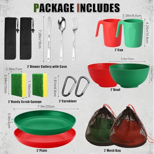 Scout Camping Mess Kit for Person Boy Scout Dishes Set Girl Scout Mess Kit with Mesh Bag Reusable Light Weight Eating Utensils Plastic Camping Cutlery Set for Travel Camp
