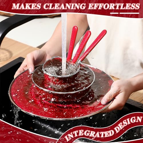Nuogo 48 Pcs Camping Dinnerware Enamel Mugs Plates Bowls Utensils, Red