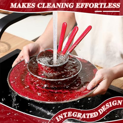 Nuogo 48 Pcs Camping Dinnerware Enamel Mugs Plates Bowls Utensils, Red