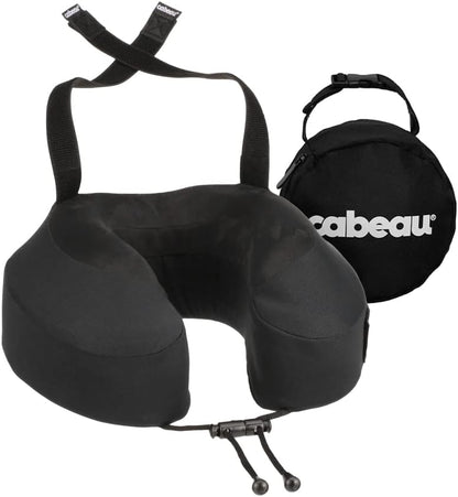 Cabeau Airplane Travel Pillow for Long Flights - Evolution S3 - Supportive Memory Foam with Seat Straps to Secure Your Head and Neck and Provides 360° Support (Jet Black)