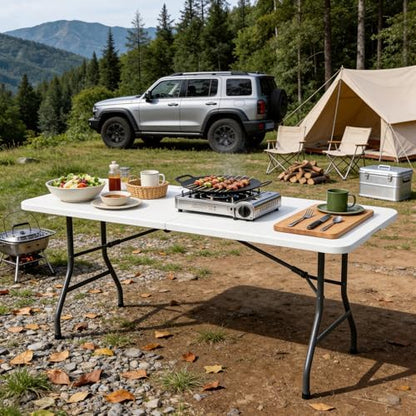 6FT Folding Table 6 Pack, Heavy Duty Fold in Half Plastic Tables with Carry Handle, Portable Indoor Outdoor Utility Table for Party, Picnic, Camping, Banquet, Wedding, RV Travel