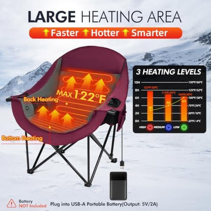 Heated Oversized Camping Chair - Heavy Duty Padded Comfy Warm Outdoor Chair