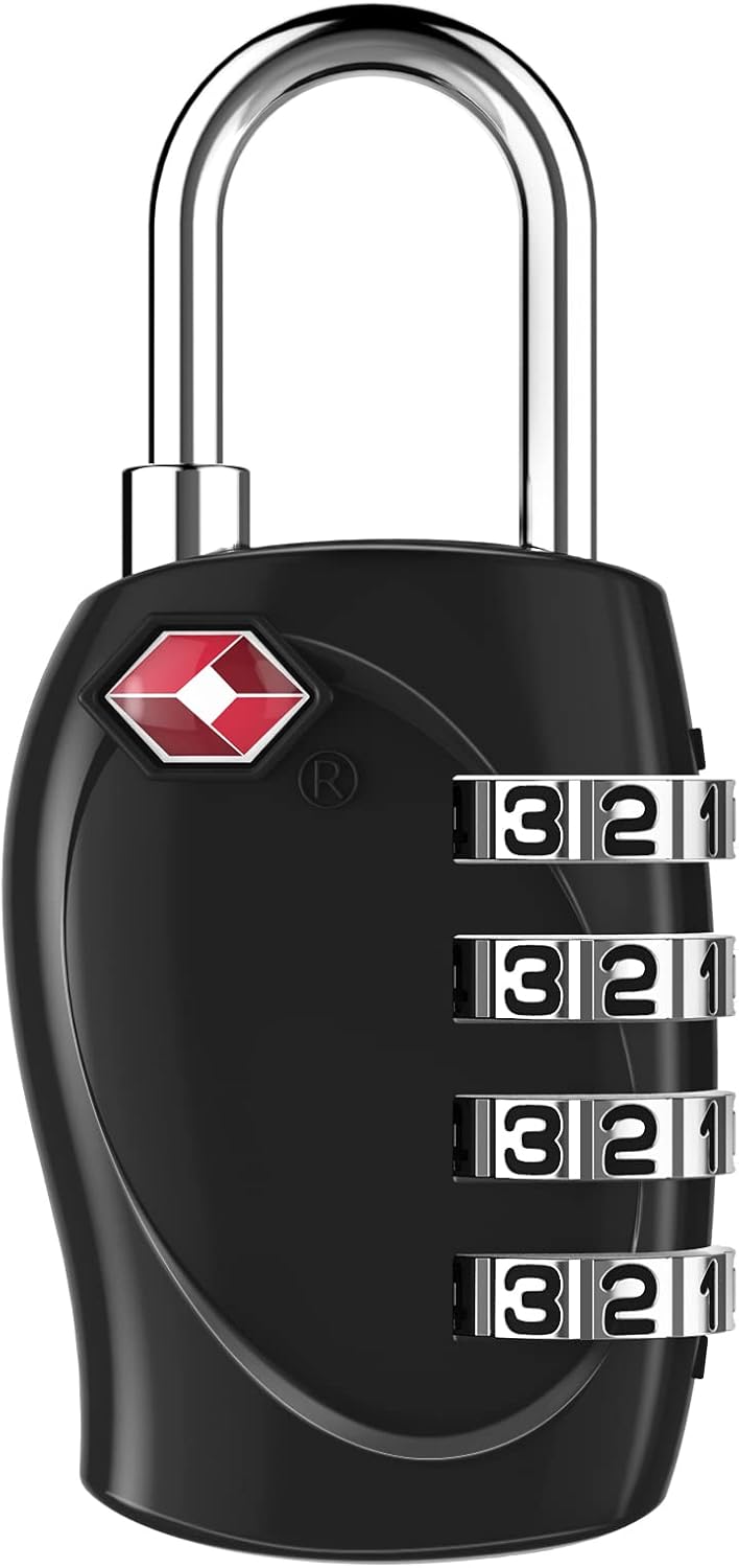 ZHEGE Suitcase Lock TSA Approved, 4 Digit Combination Luggage Lock Resettable for Backpack, Briefcase, Tent, Small Gym Locker Padlock (Black)