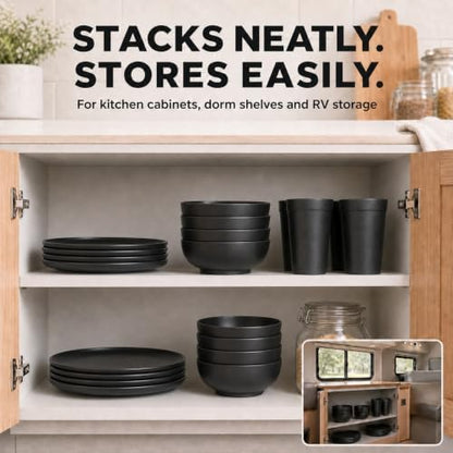 56 Piece Plates and Bowls Sets for 8, Kitchen Dinnerware Sets, Plastic