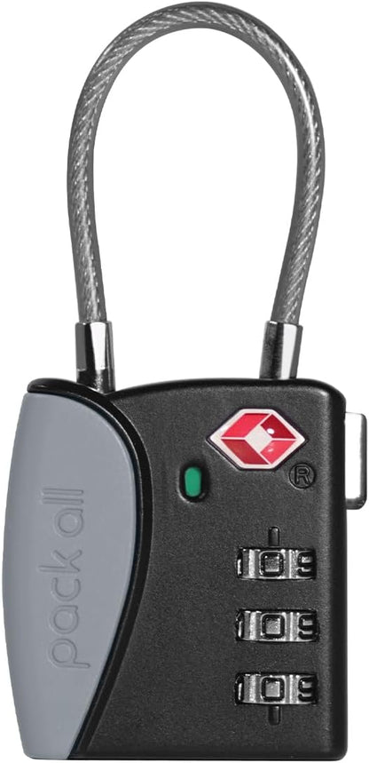 pack all TSA Approved Cable Luggage Locks, 3 Digit Combination Padlocks, Travel Lock for Suitcases & Bag, Alloy Body, Travel Accessories (1 Pack)（Grey）