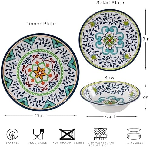 12 pcs Talavera Melamine Dinnerware Set, Service for 4