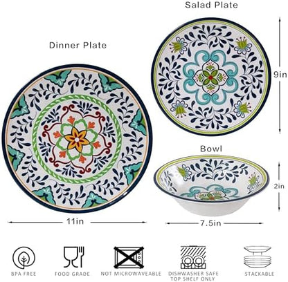 12 pcs Talavera Melamine Dinnerware Set, Service for 4