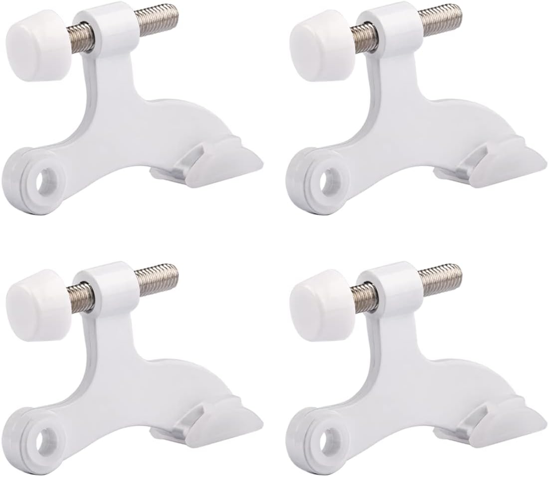 HOMOTEK 4 Pack Hinge Pin White Door Stopper,Adjustable Deluxe Heavy Duty Door Stopper 2-1/2"x1-3/4”,with White Rubber Bumper Tips