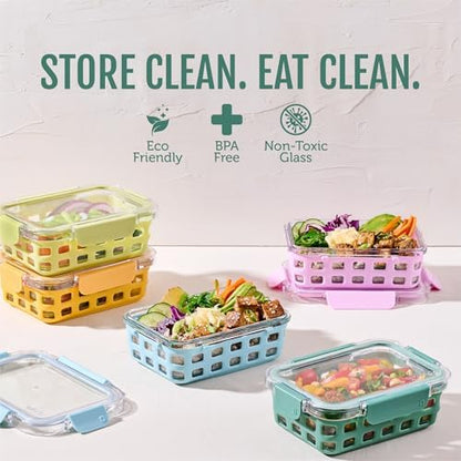 Ello Duraglass Glass Meal Prep Containers, 10 Pc, Meadow, 3.4 Cup (Pack of 2)