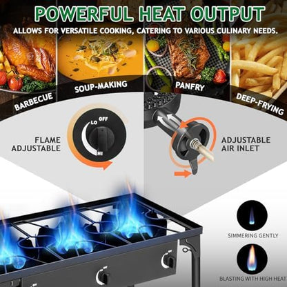 Outvita 3 Burner Propane Gas Stove for Outdoor Cooking, 225,000 BTU