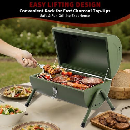 Charcoal Grill for Outdoor BBQ Smoker Portable Tabletop BBQ Grill,GREEN