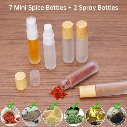 NiHome Camping Spice Kit 9pc Glass Jars Spray Bottles Leakproof Travel