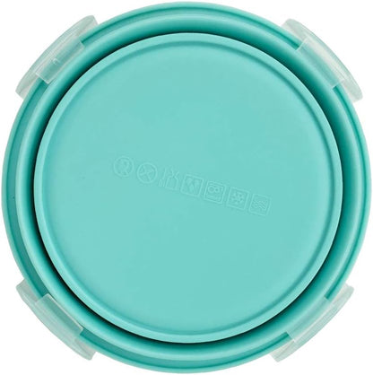 CARTINTS Small Collapsible Bowl Silicone Food Storage Containers Collapsible Camping Bowl for Travel Camping Hiking with Airtight Plastic Lids and 2Pack Silicone Dish Sponges- Blue, 500ml