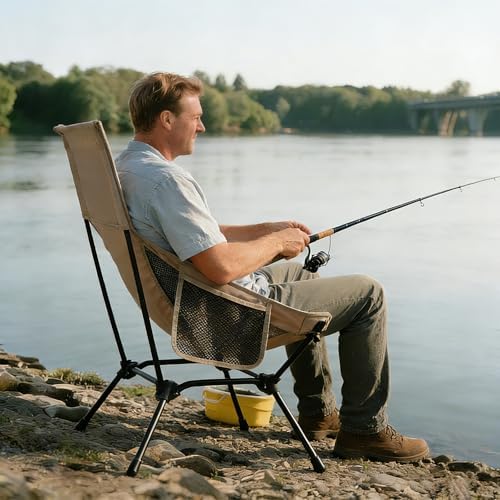 High Back Camping Chair with Pillow, 2-in-1 Height Adjustable, Heavy Duty
