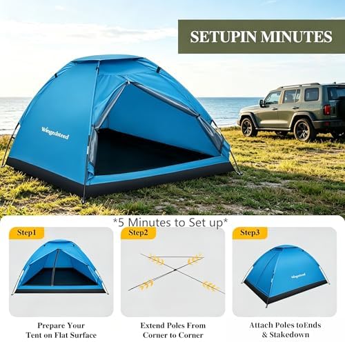 1-2 Person Camping Tent, Easy Manual Setup Dome Tent, Waterproof Windproof Lightweight Backpacking Tent with Breathable Mesh for Hiking, Outdoor Travel & Beach