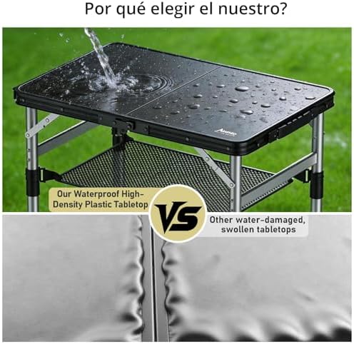 Anbte 2 ft Small Folding Table, 3 Adjustable Height for Camping, 23" X 16"
