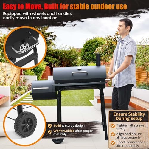 Realcook Charcoal Grills with Offest Smoker: Spacious Barrel Charcoal Grill
