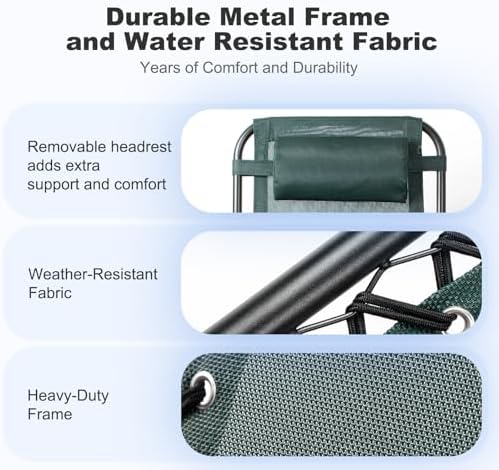 Nazhura Set of 2 Relaxing Recliners Patio Chairs Adjustable Steel Mesh Zero Gravity Lounge Chair Beach Chairs with Pillow and Cup Holder (Dark Green)