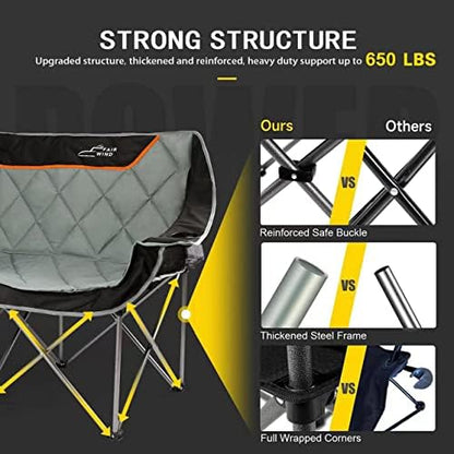 FAIR WIND Oversized Fully Padded Camping Double Chair Folding Loveseat