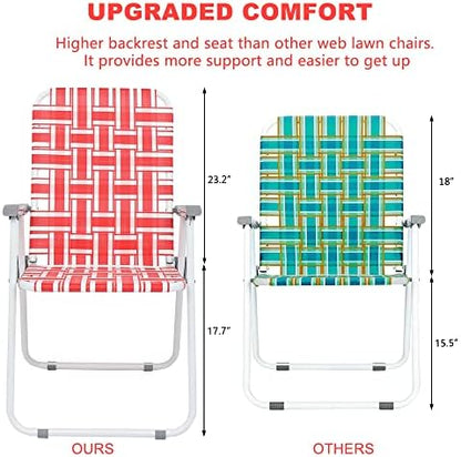 VINGLI Patio Lawn Webbed Folding Chairs Set of 4, Outdoor Beach Chair Portable Dining Chair for ir for Outdoor Yard, Garden(Red, Classic)