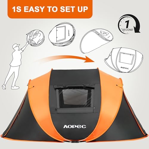 Pop Up Camping Tent, 2/4/6 Person Instant Tent Waterproof PU4500mm, Spacious Ventilated Camping Tent with Front Porch, Quick Setup Lightweight Portable for Outdoor Camping Hiking Beach