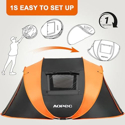 Pop Up Camping Tent, 2/4/6 Person Instant Tent Waterproof PU4500mm, Spacious Ventilated Camping Tent with Front Porch, Quick Setup Lightweight Portable for Outdoor Camping Hiking Beach