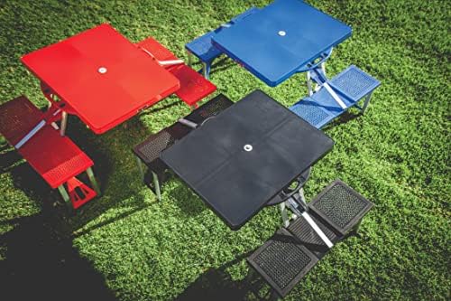 Picnic TIME Portable Folding Picnic Table with Seats for 4, Collapsible Aluminum Table with Benches & Umbrella Hole, Lightweight Foldable Table for Camping, Travel, Backyard, Tailgating