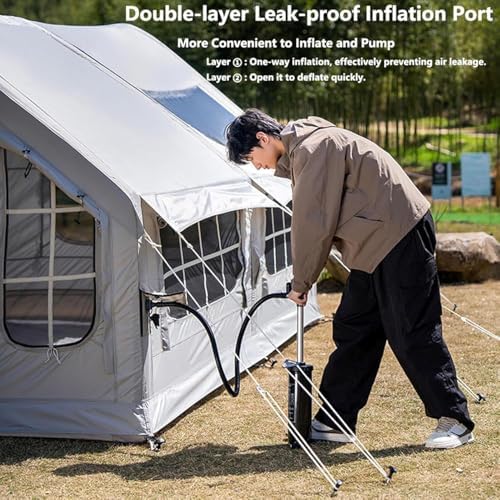 Inflatable Camping Tent with Pump, Easy Setup 2-8 Person Blow Up Tent, Waterproof Luxury Inflatable Tent with Mesh Windows, Doors, Hook and Carry Bag,Grey2