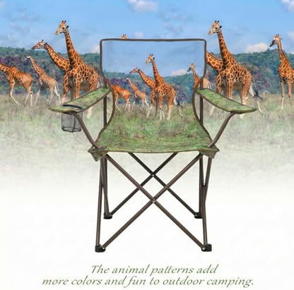Camping Chairs 2 Pack with Animal Print,Folding Lawn Chair with Cup Holder & Carry Bag for Outdoor,Sports,Beach,Fishing,Sports