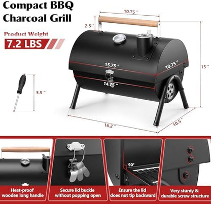 HaSteeL Portable Charcoal Grill for Outdoor Barbecue, Small for 1-3 People