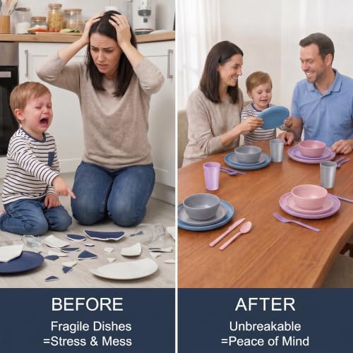 28 Piece Dinnerware Set for 4, Unbreakable Plates and Bowls Sets
