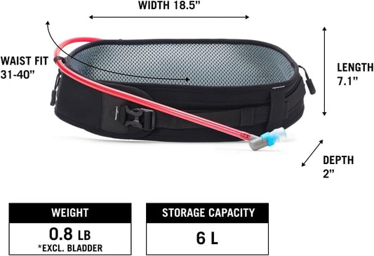 USWE Zulo Hydration Hip Pack - with Organizer and Side Pockets, Bounce Free Hip Belt (Carbon Black, 6L)