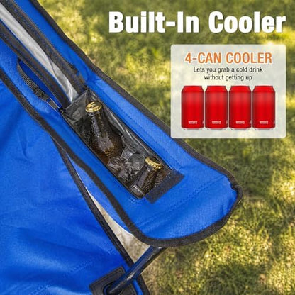 2-Pack Lightweight Heavy Duty Camping Chairs, Up to 400lbs Capacity Folding Chair with Cooler Bag & Cup Holder, Oversized Portable Lawn Chair for Outdoor, Fishing, Tailgating, Beach (Blue)