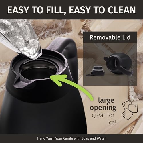 Cresimo 68 Oz Stainless Steel Black Thermal Coffee Carafe/Double Walled Vacuum Flask / 12 Hour Heat Retention / 2 Liter Tea, Water, and Coffee Dispenser