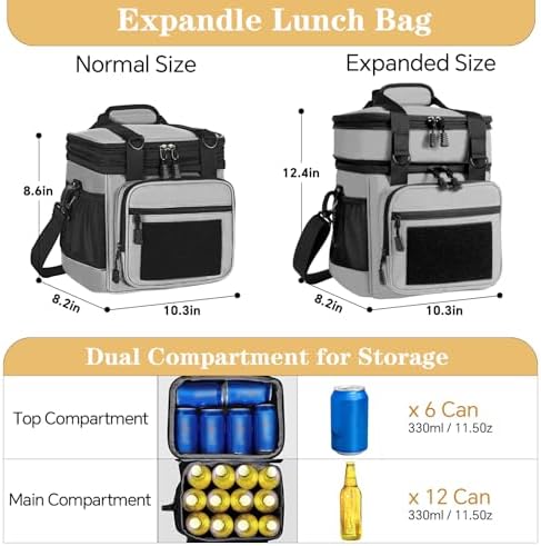 GLENKEY Tactical Lunch Box Men 16L Expandable Insulated Leakproof Cooler