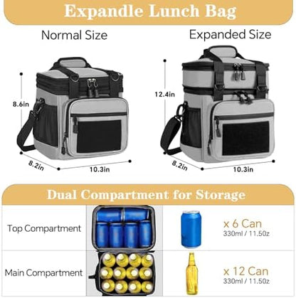 GLENKEY Tactical Lunch Box Men 16L Expandable Insulated Leakproof Cooler