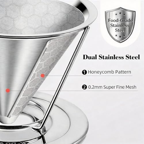 Reusable Stainless Steel Pour Over Coffee Dripper, Paperless V60 Filter