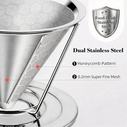 Reusable Stainless Steel Pour Over Coffee Dripper, Paperless V60 Filter
