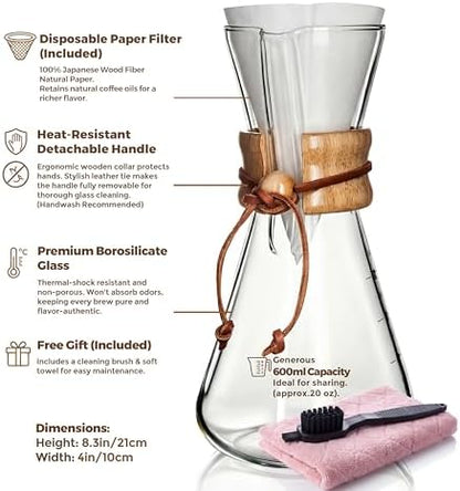 AGOGO Pour Over Coffee Maker Set, 20oz Slim Style, 50 Paper Filters
