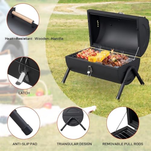 Portable Tabletop Charcoal BBQ Grill with Built-in Thermometer, 13.5in