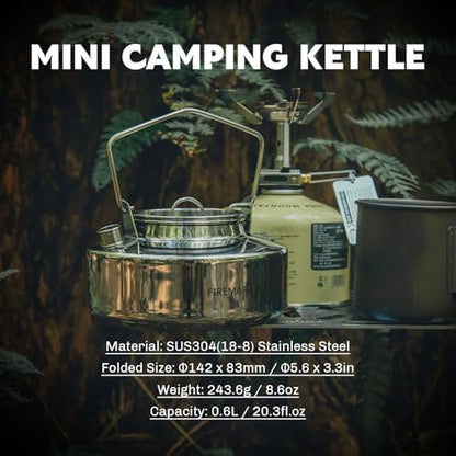 Fire-Maple Antarcti Camping Kettle Stainless Steel Camp Tea Pot, 0.6L