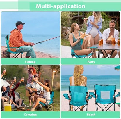 Shellwei 2 PCS Folding Camping Chair with Cupholder and Carry Bag Regular Size Colorful Breathable Portable Lightweight Lawn Chair with Side Pocket for Fishing Hiking Beach Outdoor Activity