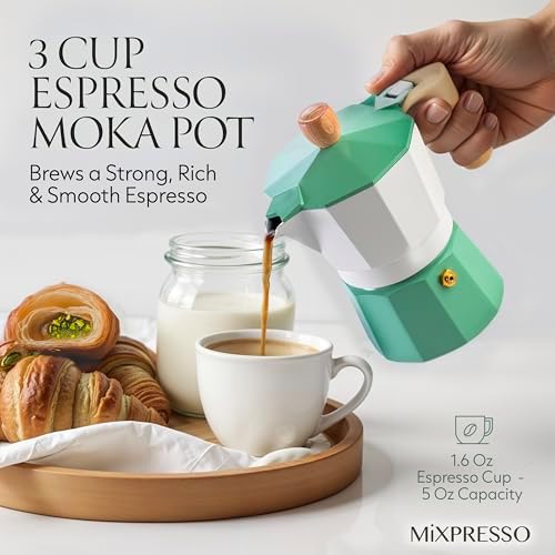 Mixpresso 3 Cup Moka Pot Stovetop Espresso Maker, Italian Cuban Coffee Pot